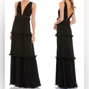 Ieena by Mac Duggal Gown Rosette Ruffle Layered Roseette Tiered Maxi Dress NWT 0